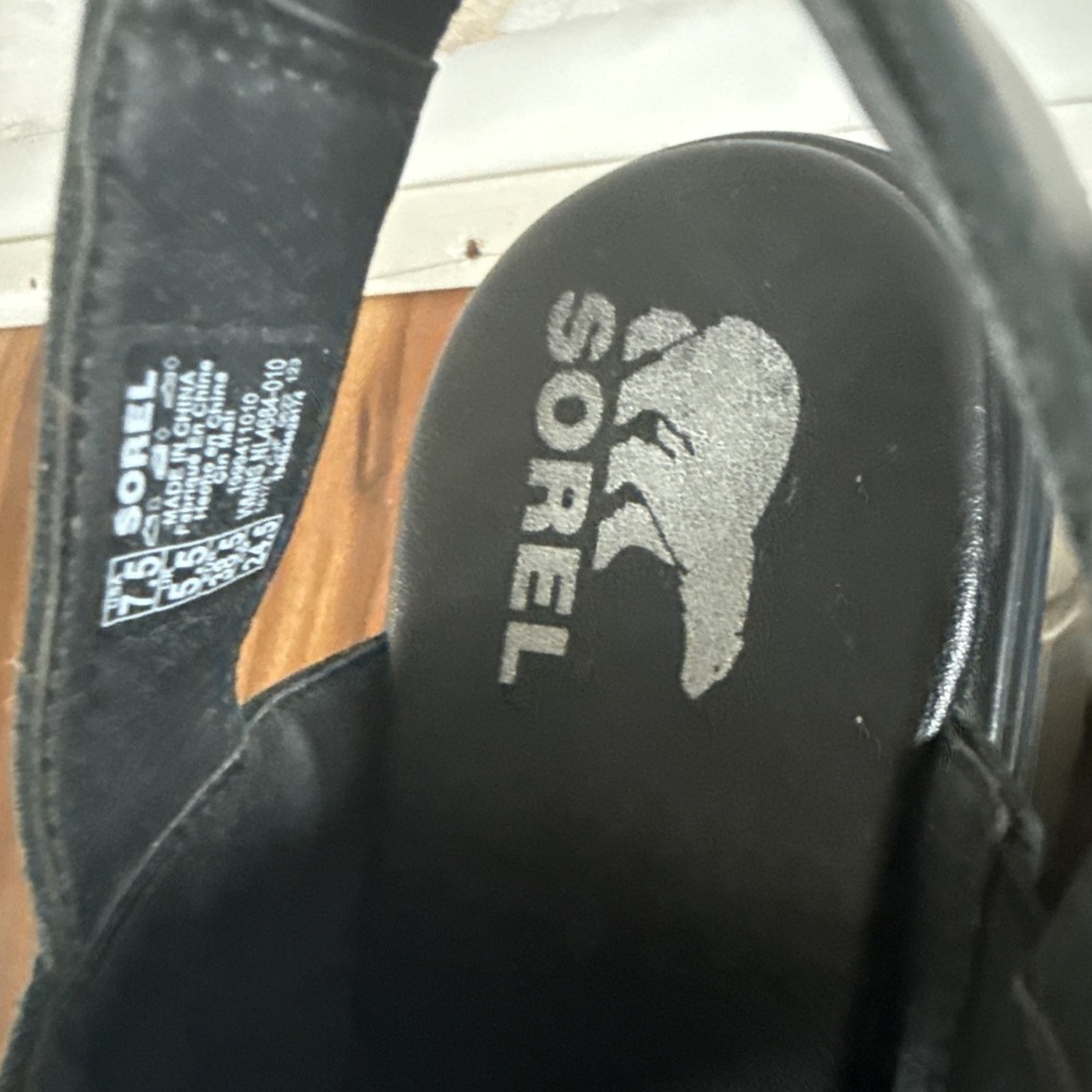 Sorel Black Joanie Wedge Sandals | Women's Leather Slingback 7.5 Fast Shipping - Picture 5 of 12